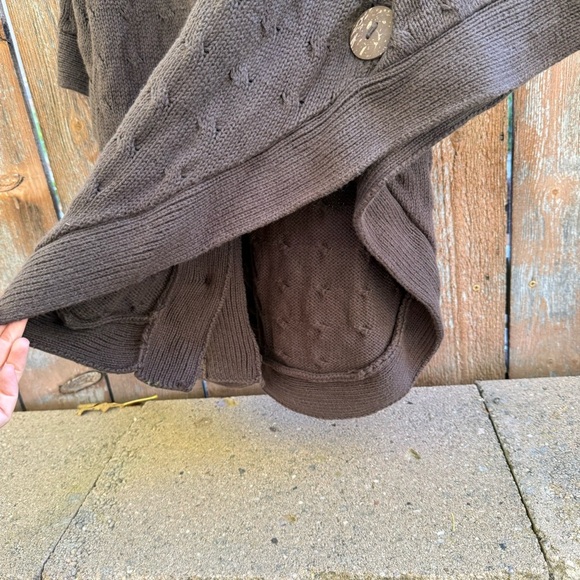 PURE Hand Knit Womens Brown Button Up Poncho Shawl Cotton Size Medium Large - Picture 7 of 10